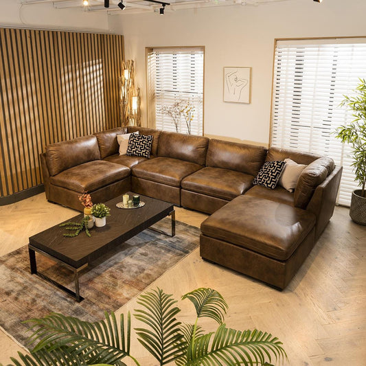 Charlotte 6 Seater U-Shape Sofa Brown 380x190cm 6R Sheffield Discount Furniture