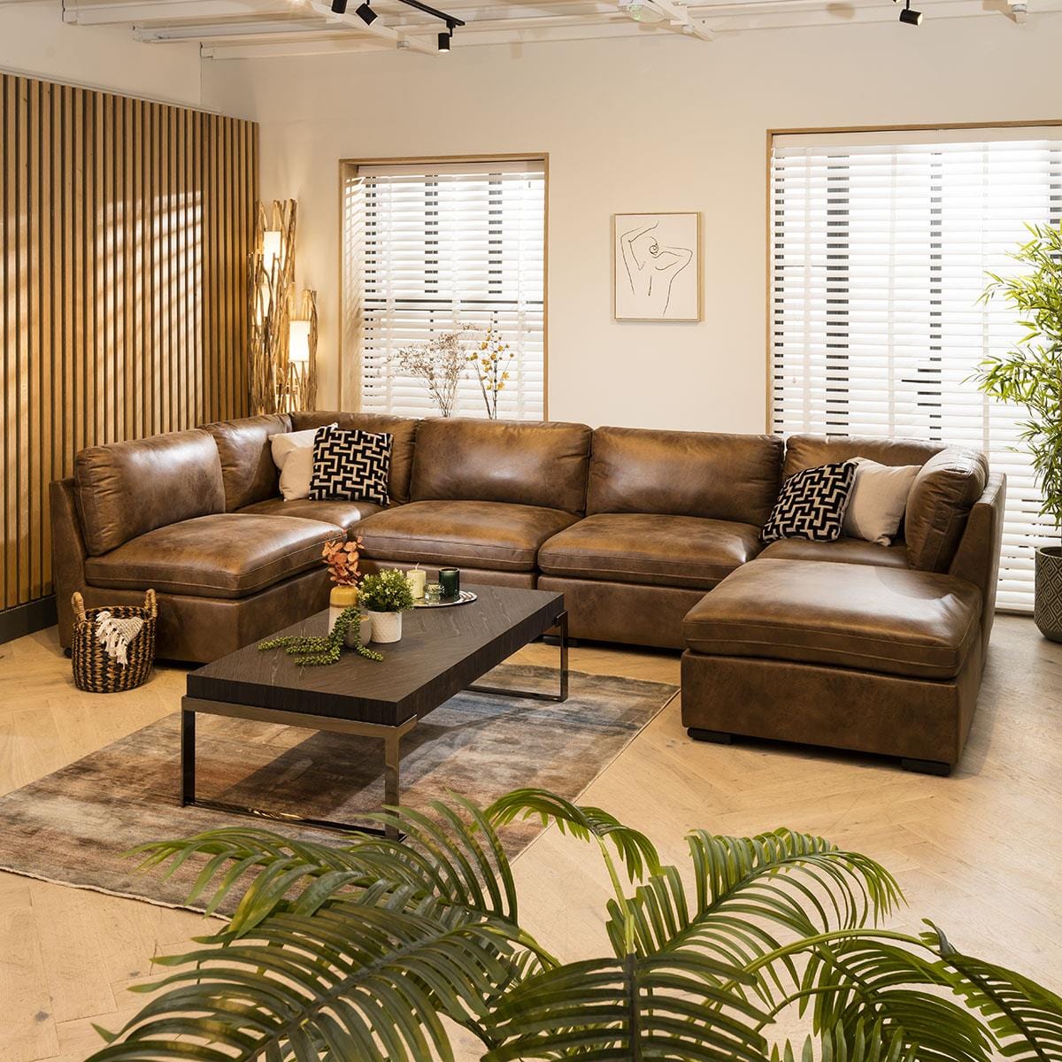 Charlotte 6 Seater U-Shape Sofa Brown 380x190cm 6R Sheffield Discount Furniture
