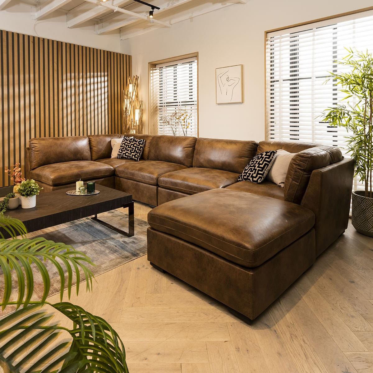 Charlotte 6 Seater U-Shape Sofa Brown 380x190cm 6R Sheffield Discount Furniture