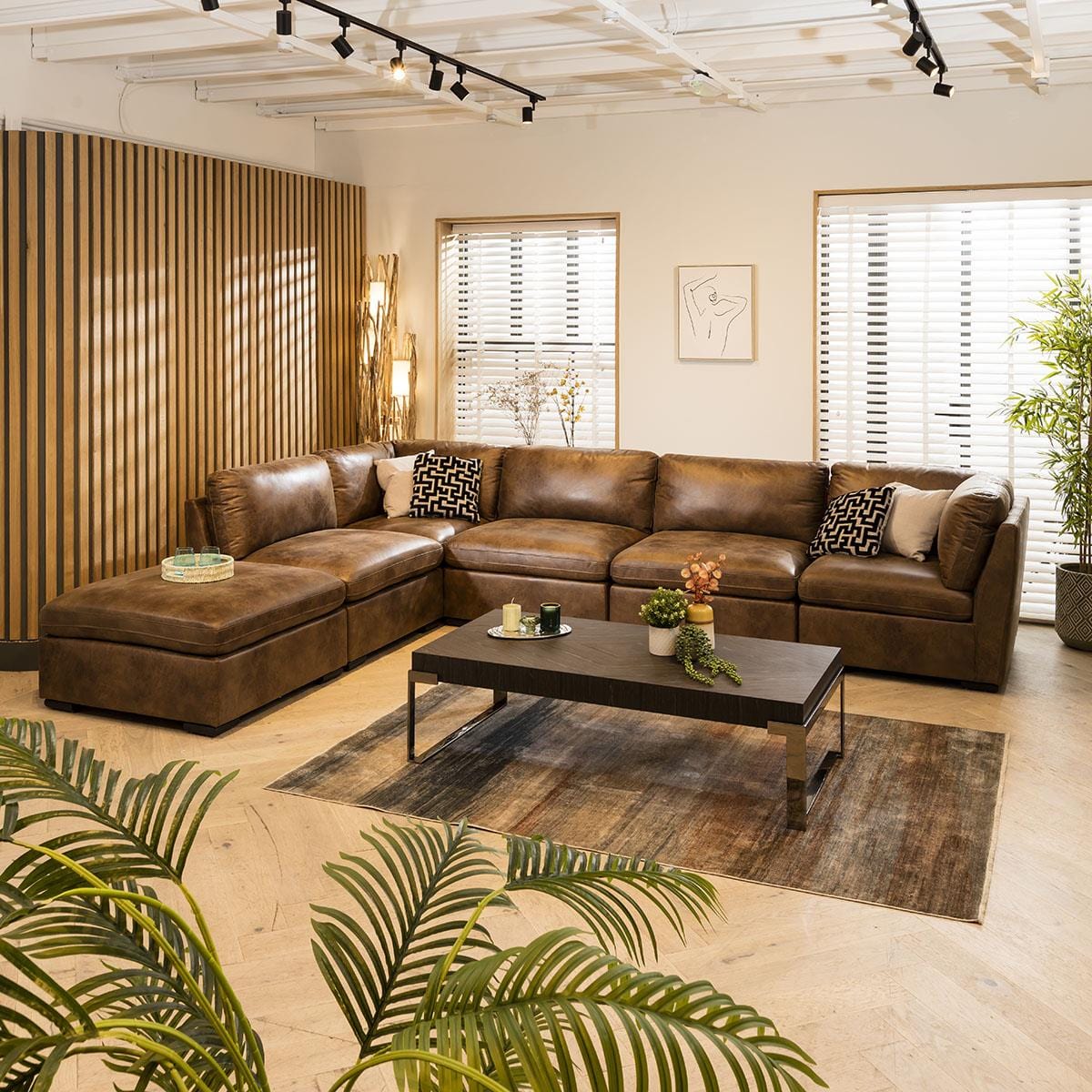 Charlotte 6 Seater U-Shape Sofa Brown 380x190cm 6R Sheffield Discount Furniture
