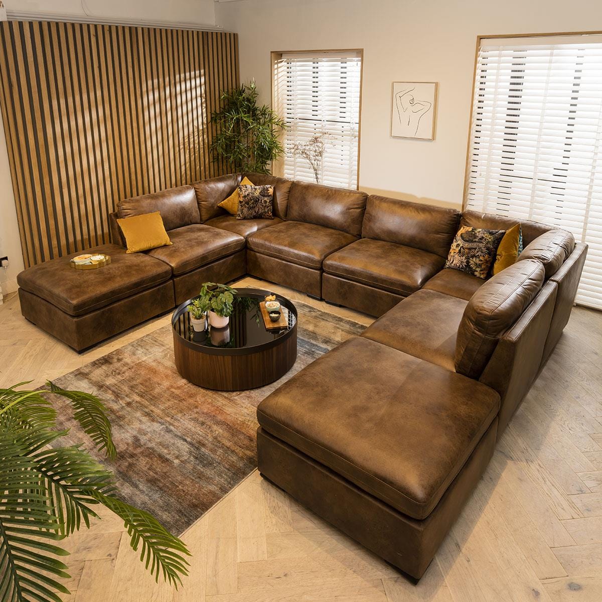 Charlotte 6 Seater U-Shape Sofa Brown 380x285cm 10 Sheffield Discount Furniture