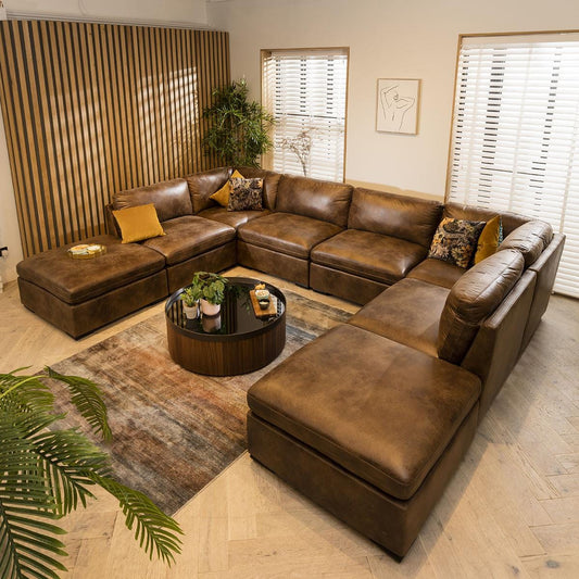 Charlotte 6 Seater U-Shape Sofa Brown 380x285cm 10 Sheffield Discount Furniture