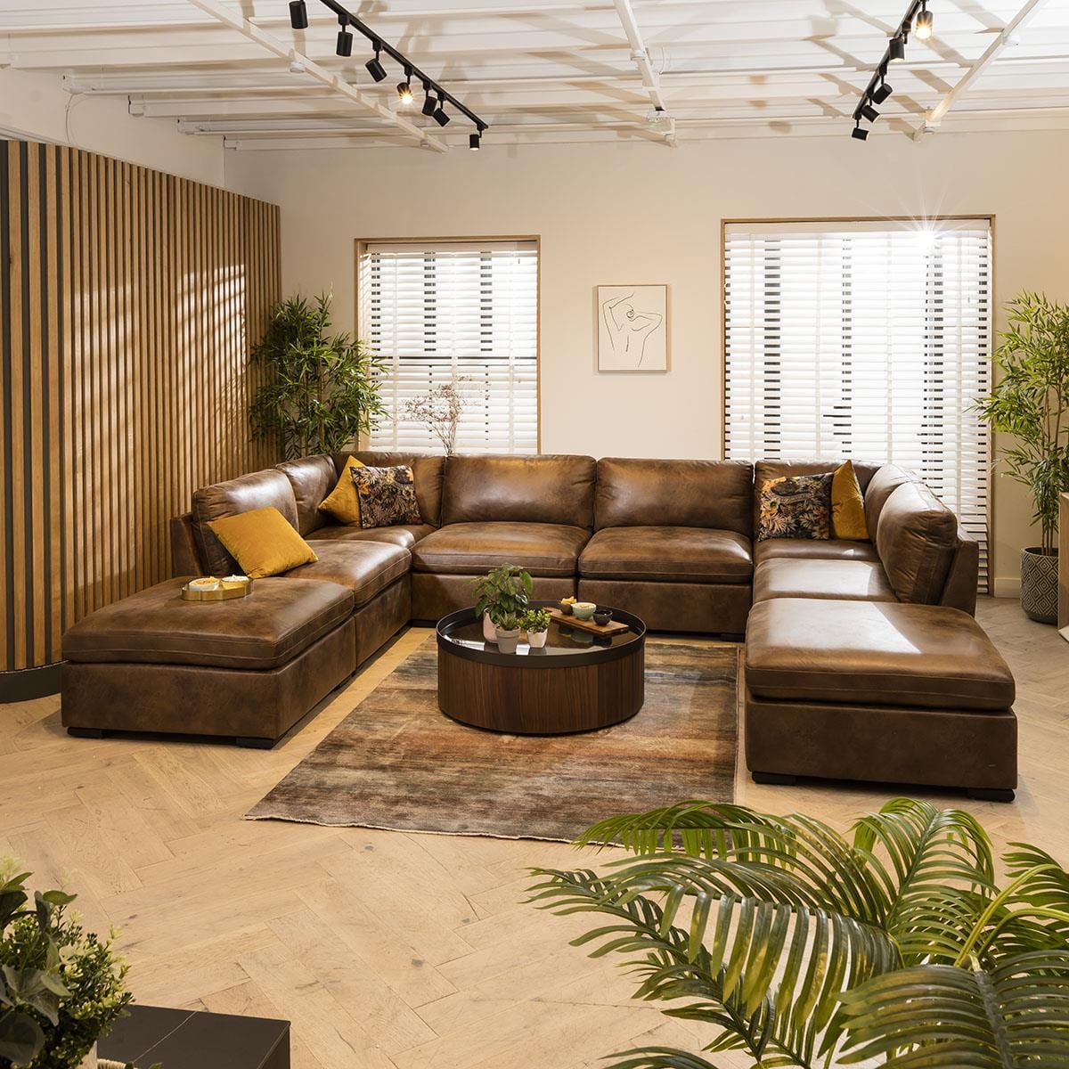 Charlotte 6 Seater U-Shape Sofa Brown 380x285cm 10 Sheffield Discount Furniture