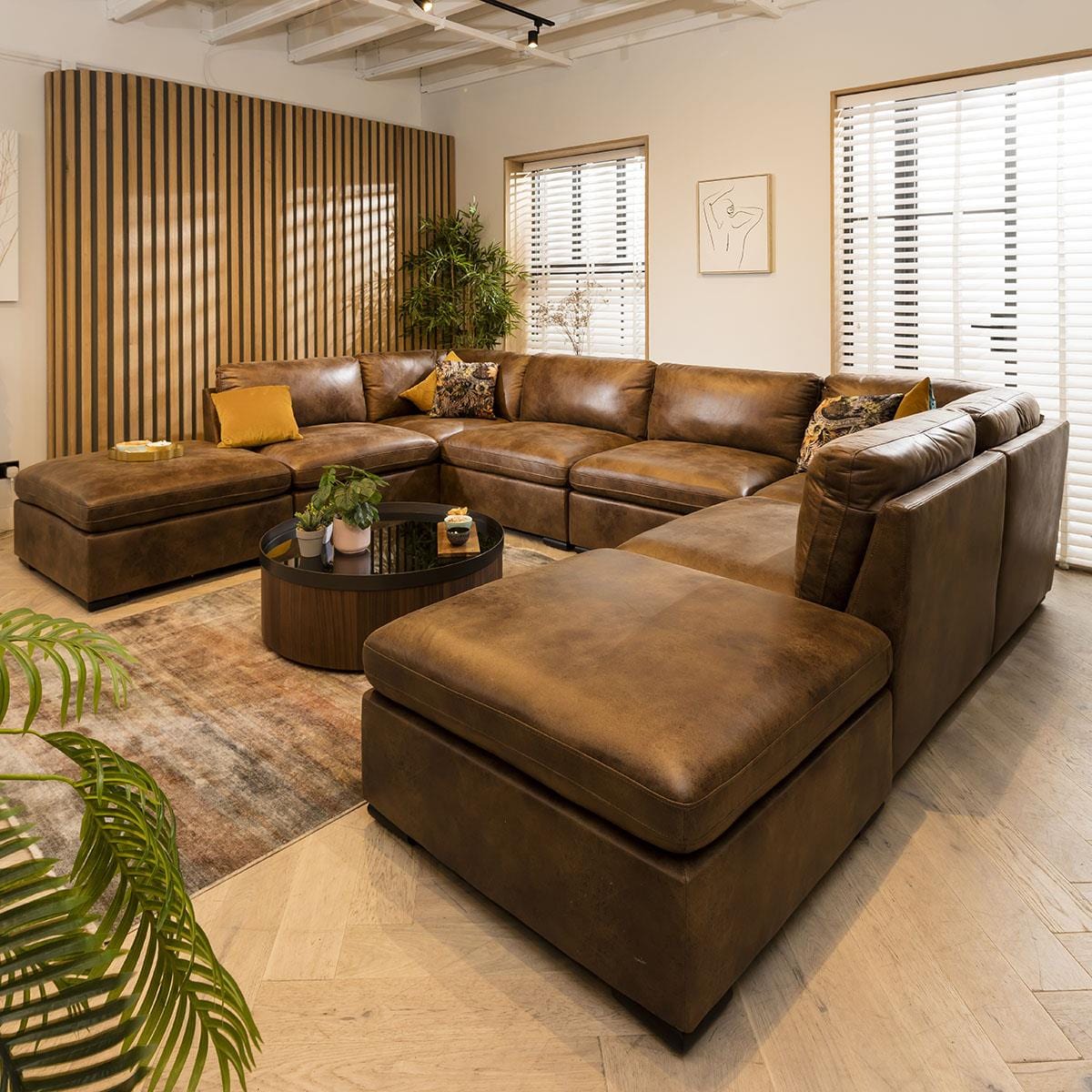 Charlotte 6 Seater U-Shape Sofa Brown 380x285cm 10 Sheffield Discount Furniture