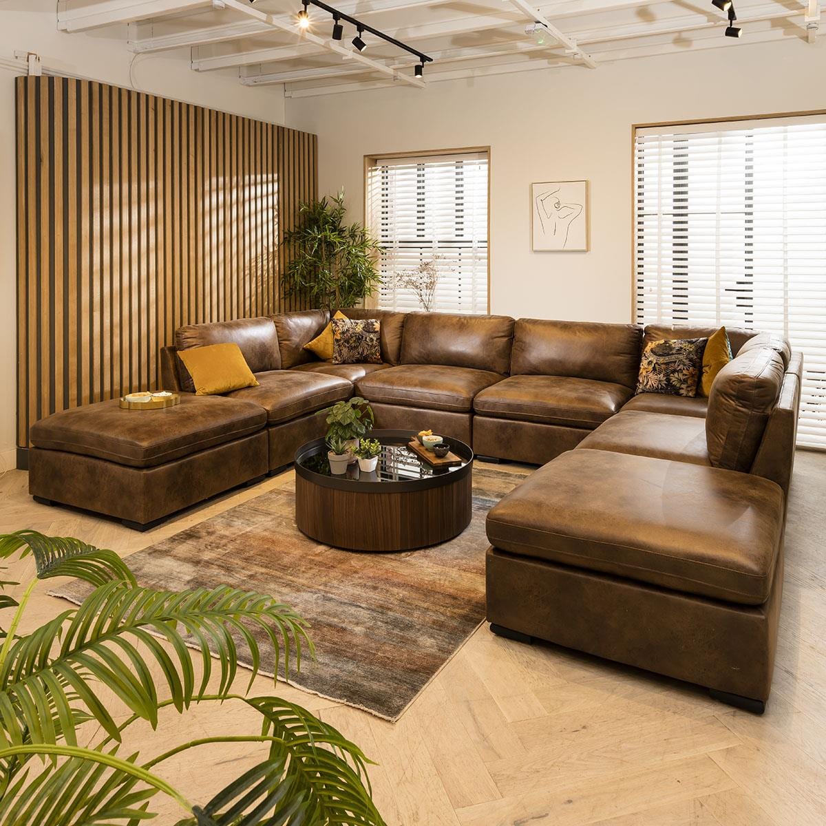 Charlotte 6 Seater U-Shape Sofa Brown 380x285cm 10 Sheffield Discount Furniture