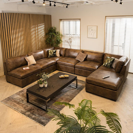 Charlotte 6 Seater U-Shape Sofa Brown 380x285cm 9L Sheffield Discount Furniture