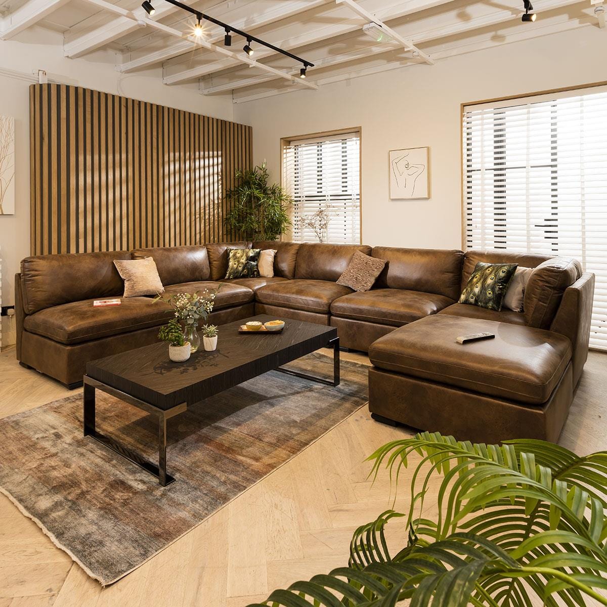 Charlotte 6 Seater U-Shape Sofa Brown 380x285cm 9L Sheffield Discount Furniture