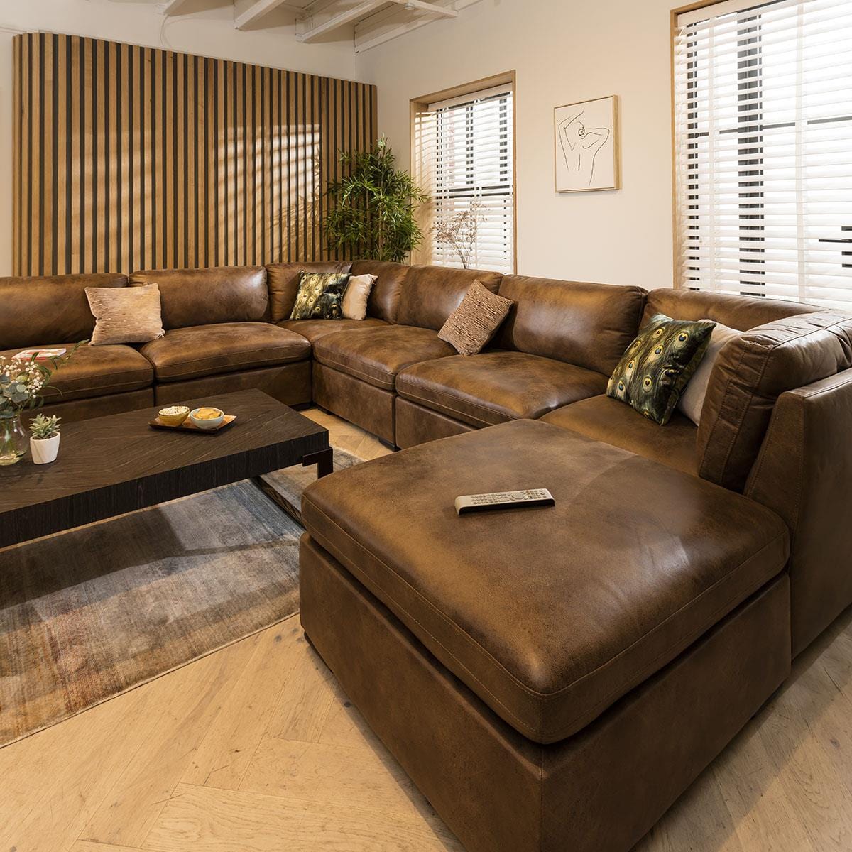 Charlotte 6 Seater U-Shape Sofa Brown 380x285cm 9L Sheffield Discount Furniture