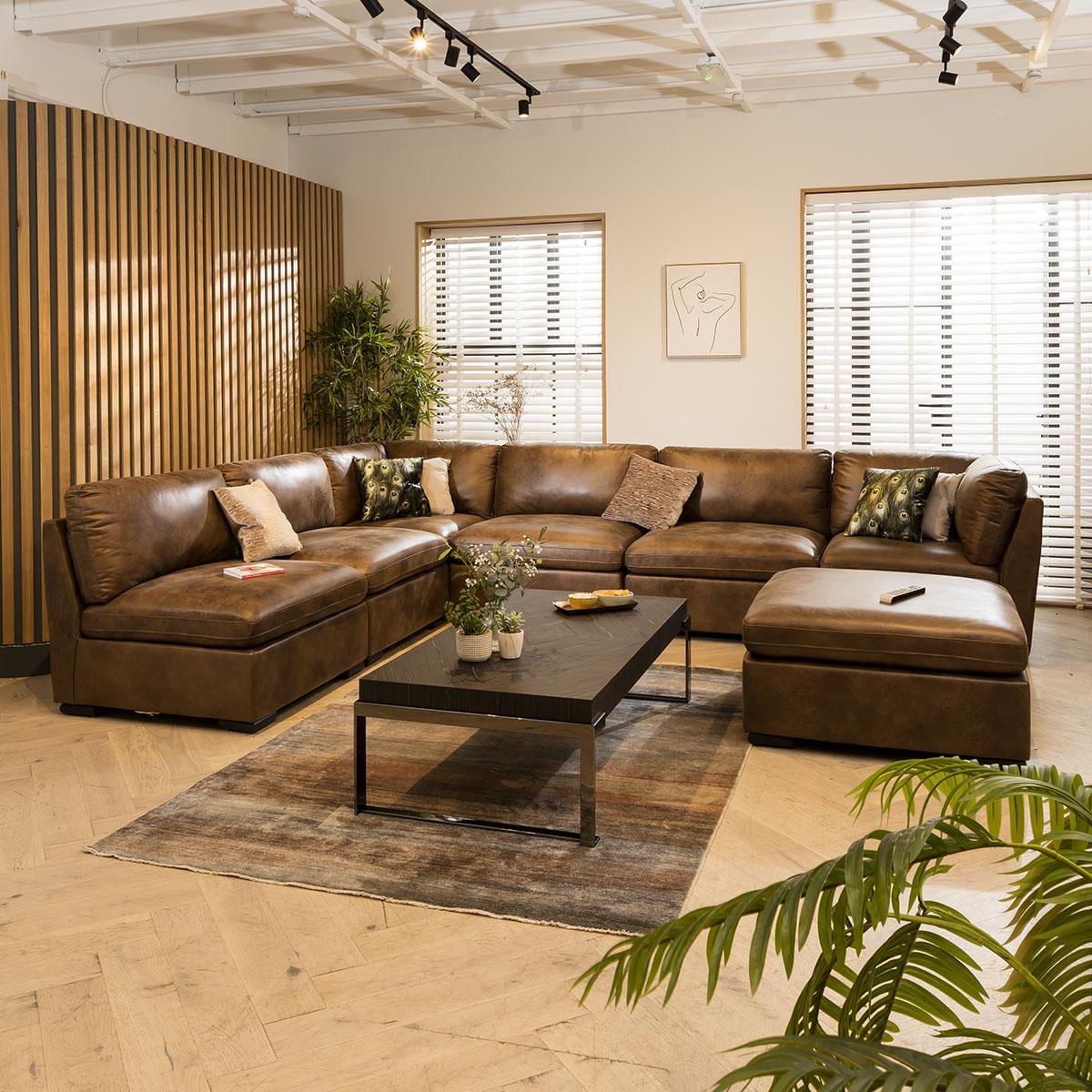 Charlotte 6 Seater U-Shape Sofa Brown 380x285cm 9L Sheffield Discount Furniture