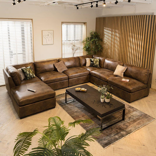 Charlotte 6 Seater U-Shape Sofa Brown 380x285cm 9R Sheffield Discount Furniture