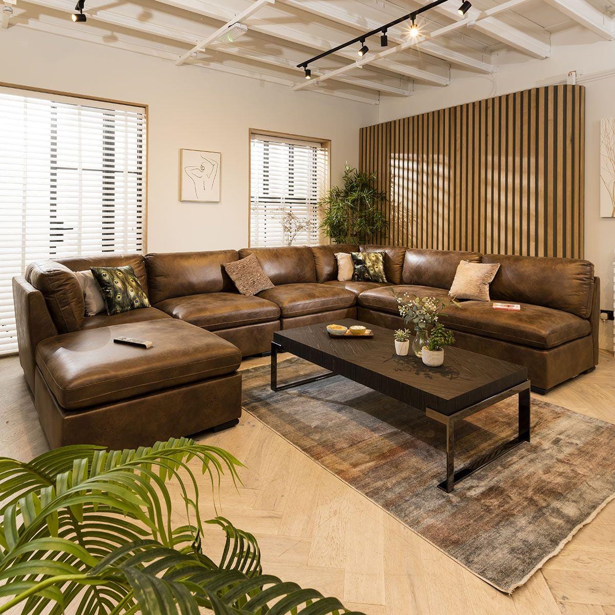 Charlotte 6 Seater U-Shape Sofa Brown 380x285cm 9R Sheffield Discount Furniture