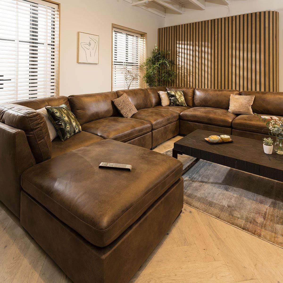 Charlotte 6 Seater U-Shape Sofa Brown 380x285cm 9R Sheffield Discount Furniture