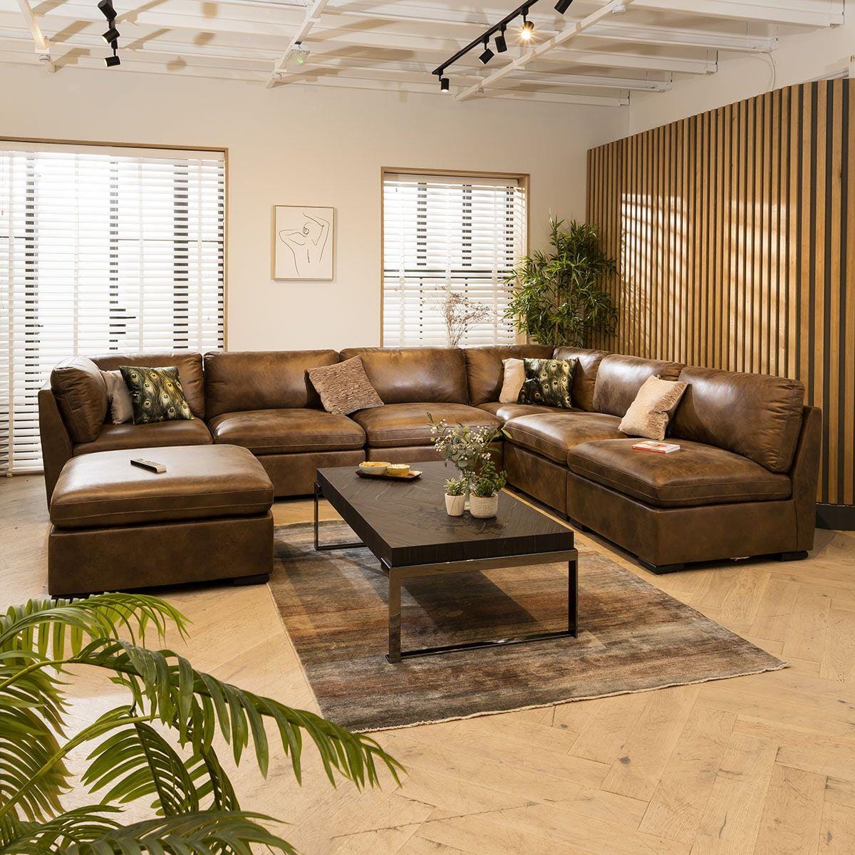 Charlotte 6 Seater U-Shape Sofa Brown 380x285cm 9R Sheffield Discount Furniture