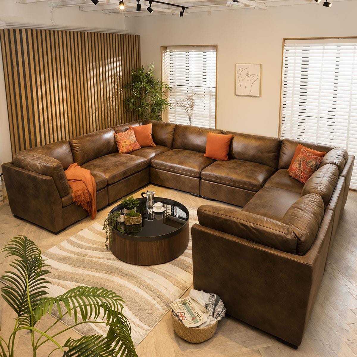Charlotte 8 Seater U-Shape Sofa Brown 380x285cm 11 Sheffield Discount Furniture