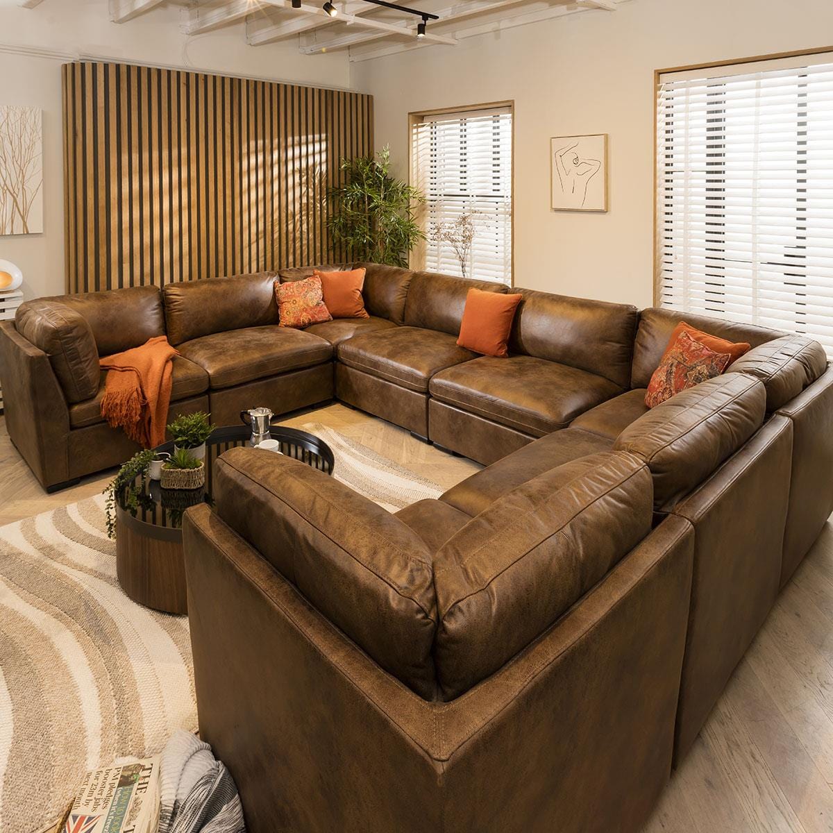Charlotte 8 Seater U-Shape Sofa Brown 380x285cm 11 Sheffield Discount Furniture