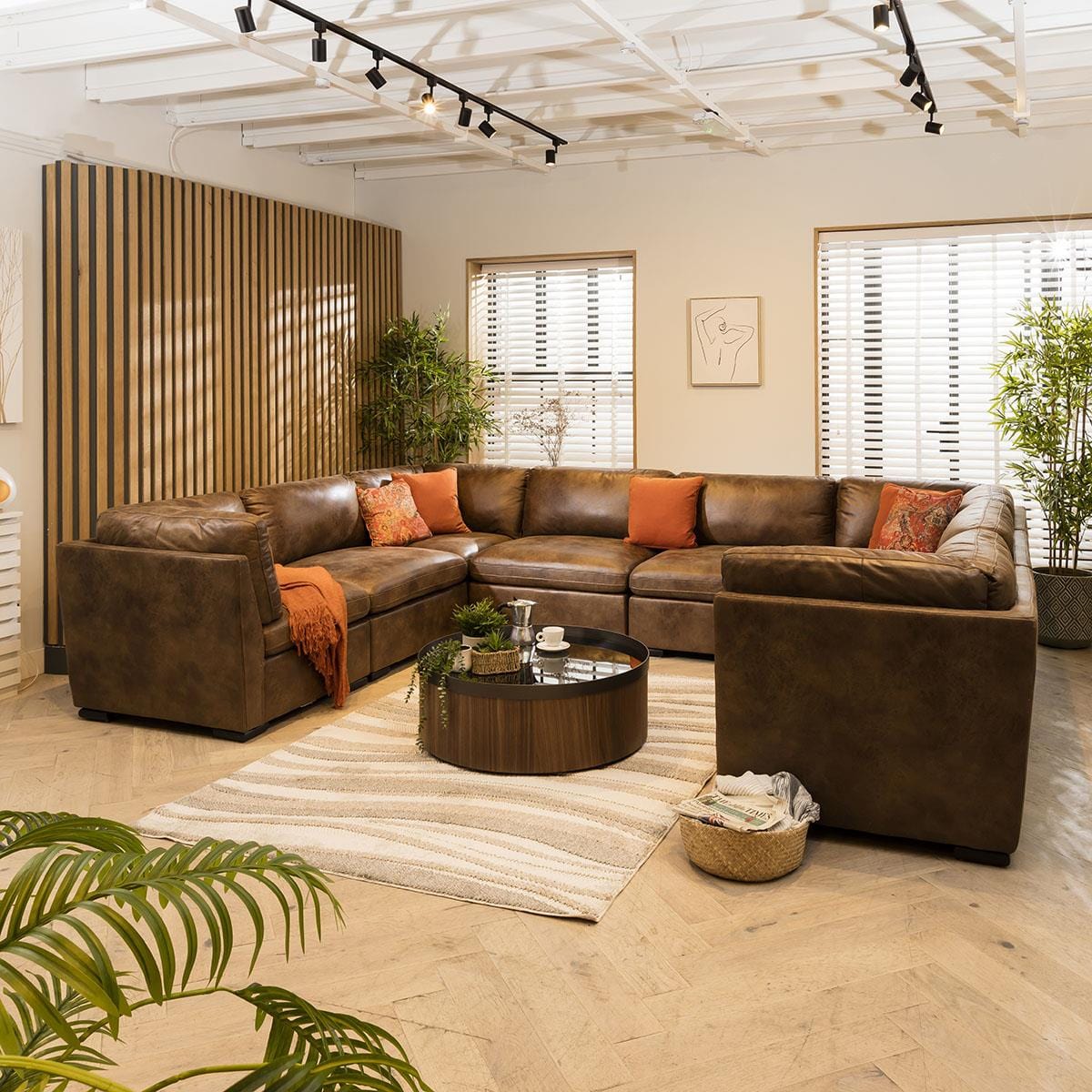 Charlotte 8 Seater U-Shape Sofa Brown 380x285cm 11 Sheffield Discount Furniture