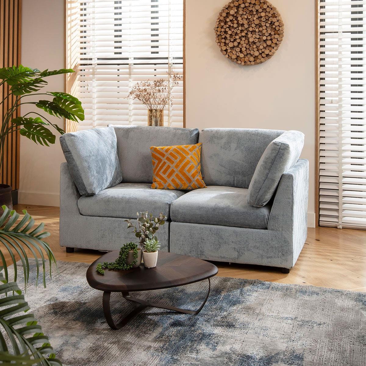 Sophie 5 Seater Modular 3 & 2 Seater Sofa Set Blue Chenille 1+2S