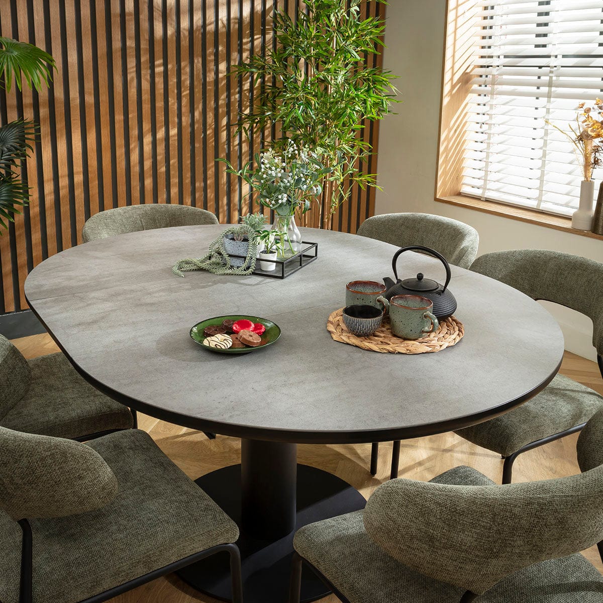Venus Extendable Round Oval Dining Table Grey Stone-Effect Ceramic 120-160cm