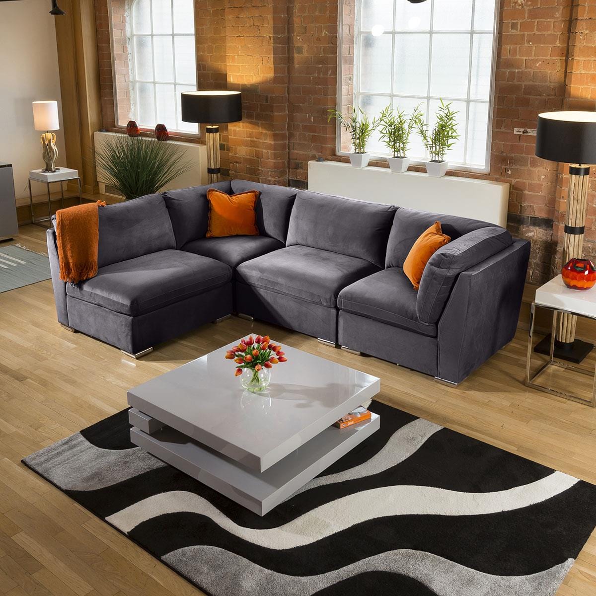 Comfy Charlotte Corner Sofa Dark Grey L Shape 4 Seat 12L Living Room / Sofas / In Stock Sofas Sheffield Discount Furniture