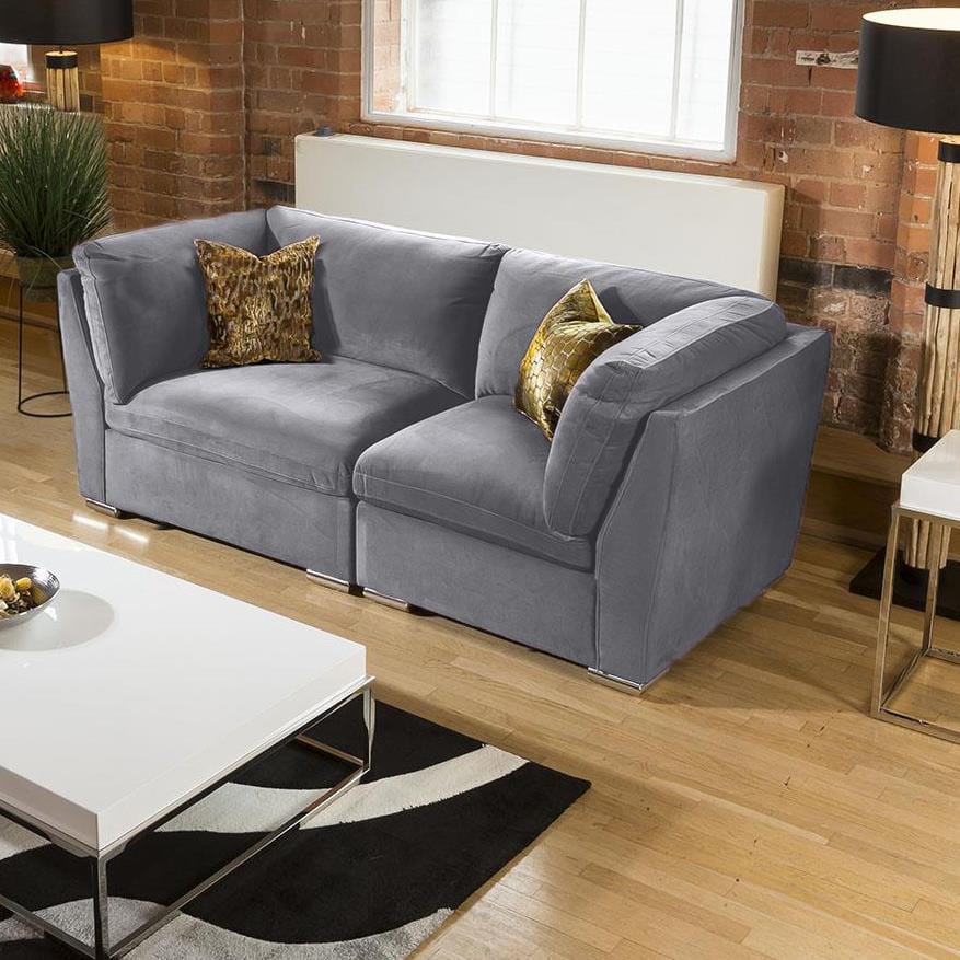 Quatropi Modular Seater Small Modern Sofa Set Mid Grey Fabric