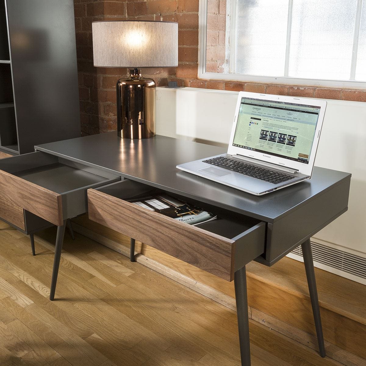 Tembie Desk / Console Table Rich Walnut / Grey 2 Drawers Bedroom / Dressing Tables Sheffield Discount Furniture