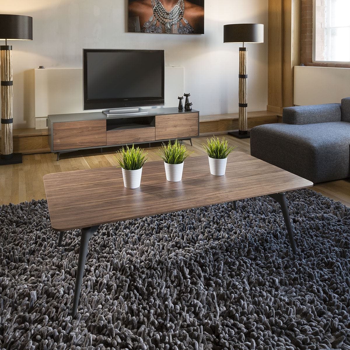 Tembie Large Modern Rectangle Coffee Table Rich Walnut / Grey Living Room / Coffee Tables Sheffield Discount Furniture