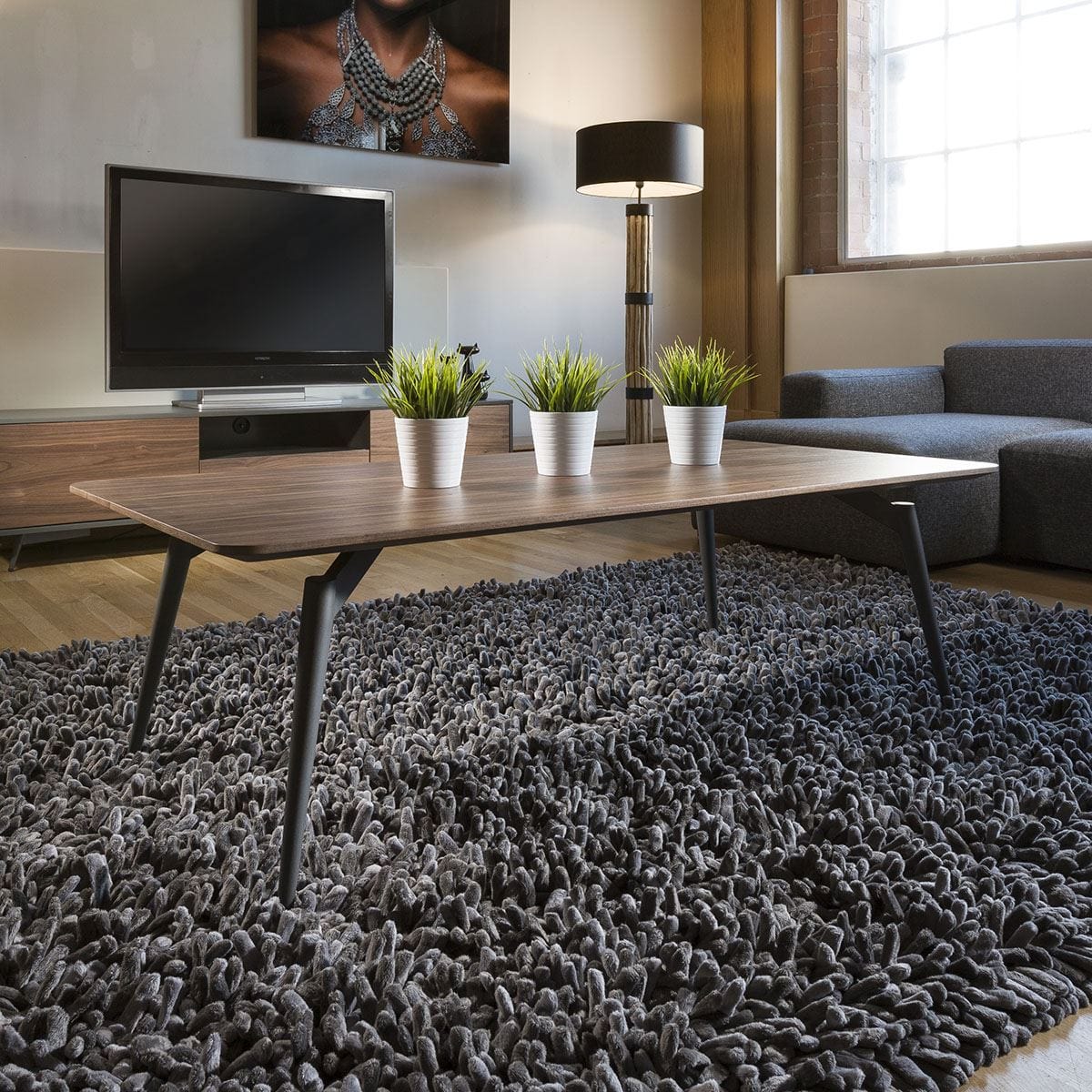 Tembie Large Modern Rectangle Coffee Table Rich Walnut / Grey Living Room / Coffee Tables Sheffield Discount Furniture