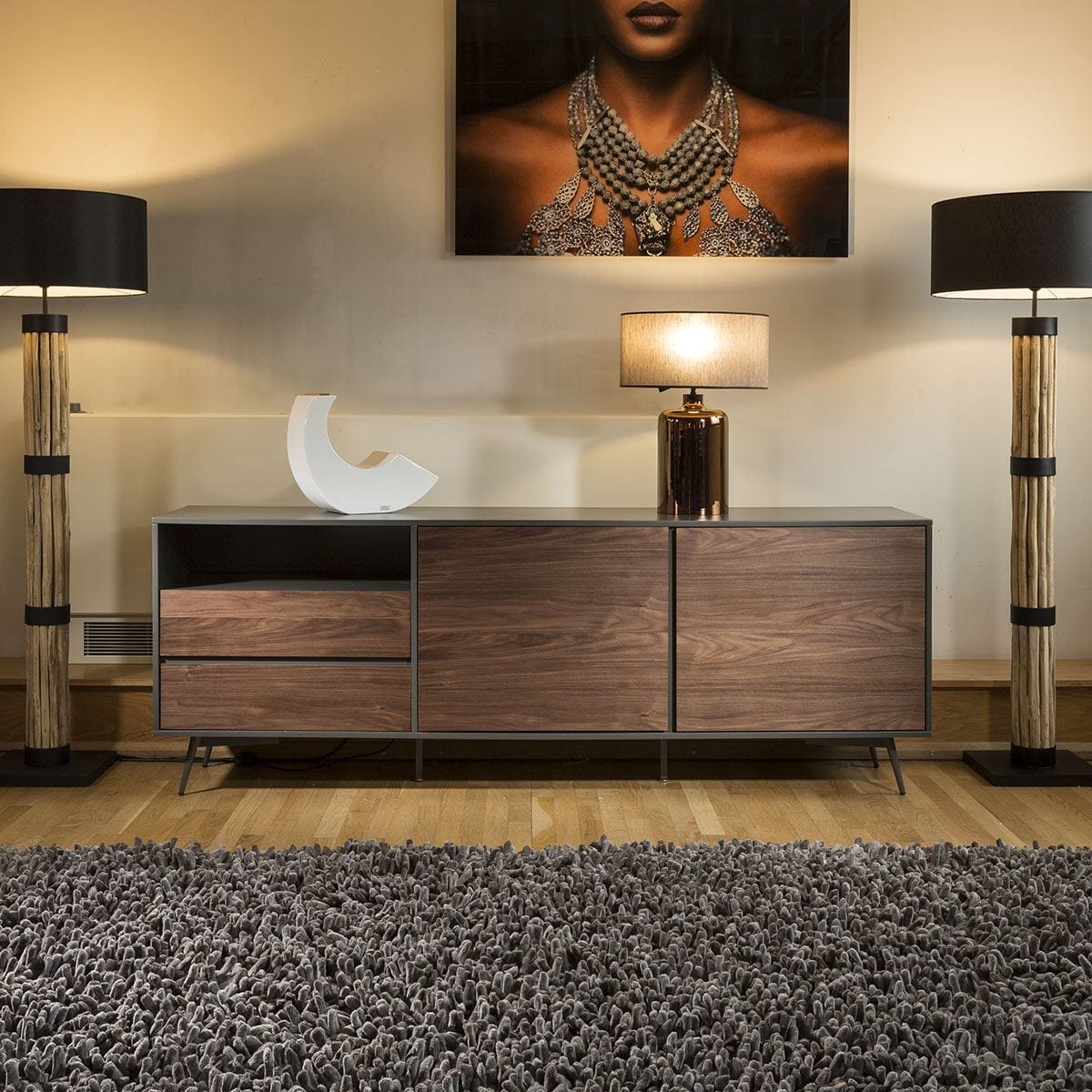 Tembie Large Sideboard Rich Walnut & Grey Fully Assembled Dining Room / Sideboards and Cabinets Sheffield Discount Furniture