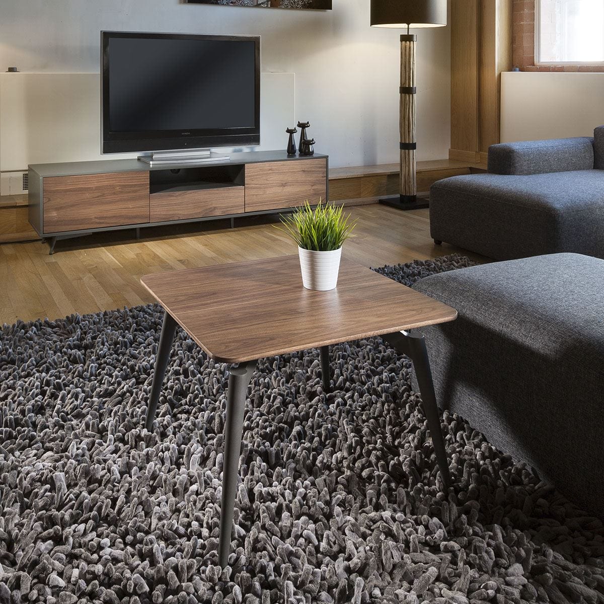 Tembie Tall Square End / Side / Lamp Table Rich Walnut / Grey Bedroom / Bedside Table Sheffield Discount Furniture