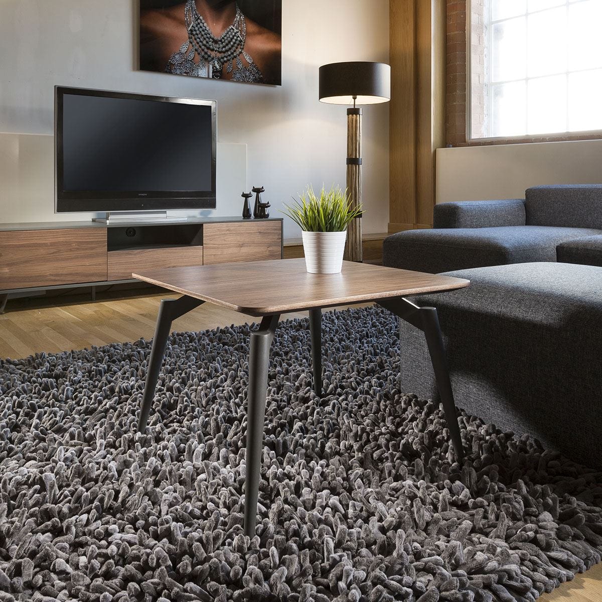Tembie Tall Square End / Side / Lamp Table Rich Walnut / Grey Bedroom / Bedside Table Sheffield Discount Furniture