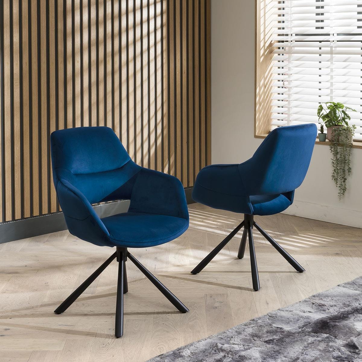 Set of 2 Contemporary Carver Dining Chairs Modern Blue Velvet Cut Out Back Dining Room / Dining Chairs Sheffield Discount Furniture