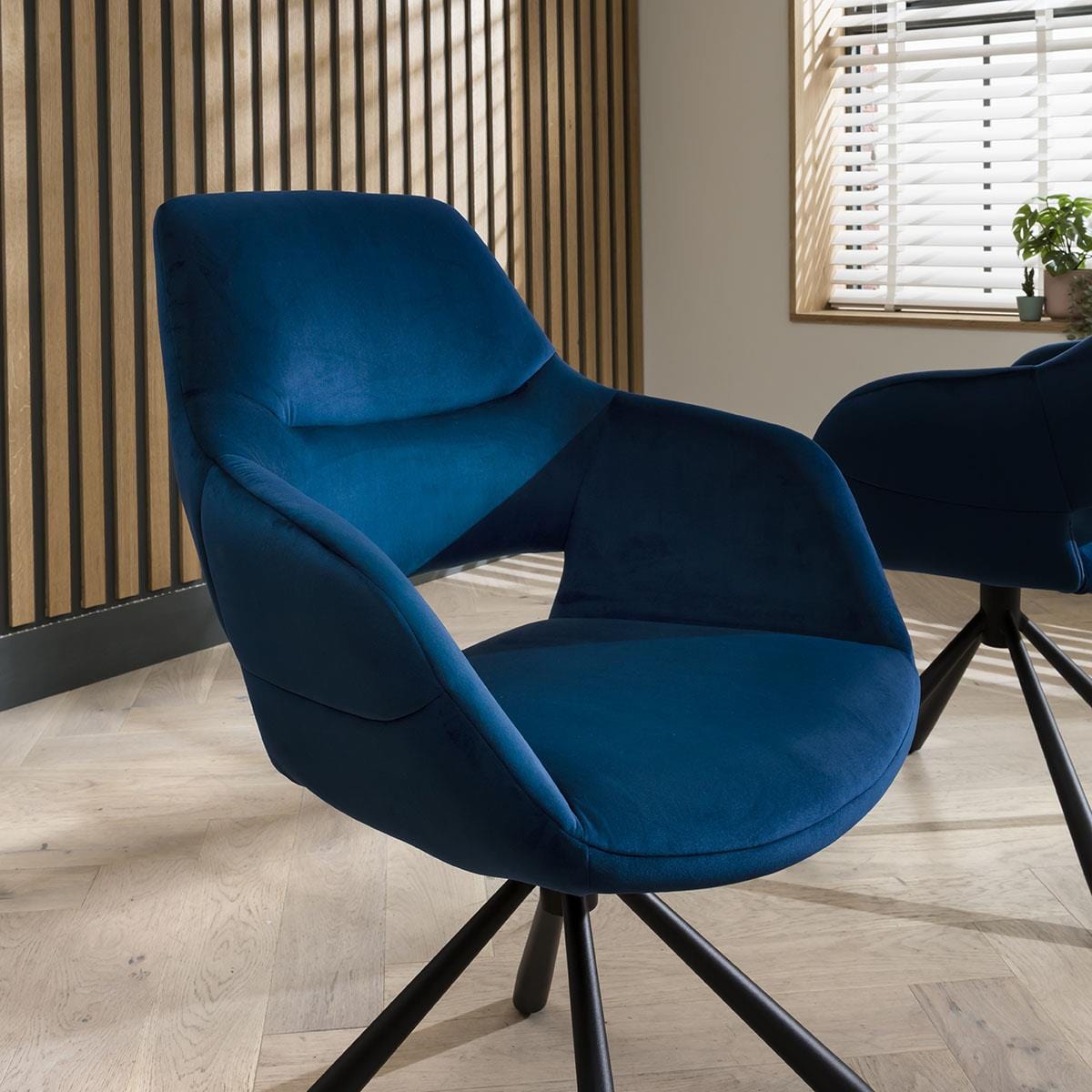 Set of 2 Contemporary Carver Dining Chairs Modern Blue Velvet Cut Out Back Dining Room / Dining Chairs Sheffield Discount Furniture