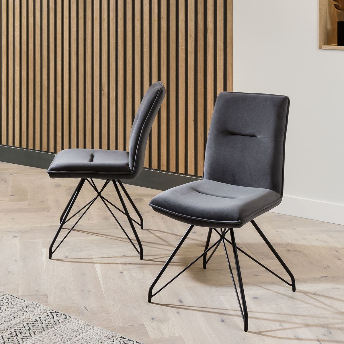 Set of 2 Velvet Dining Chairs - Grey Velvet, Black Metal Legs Dining Room / Dining Chairs Sheffield Discount Furniture