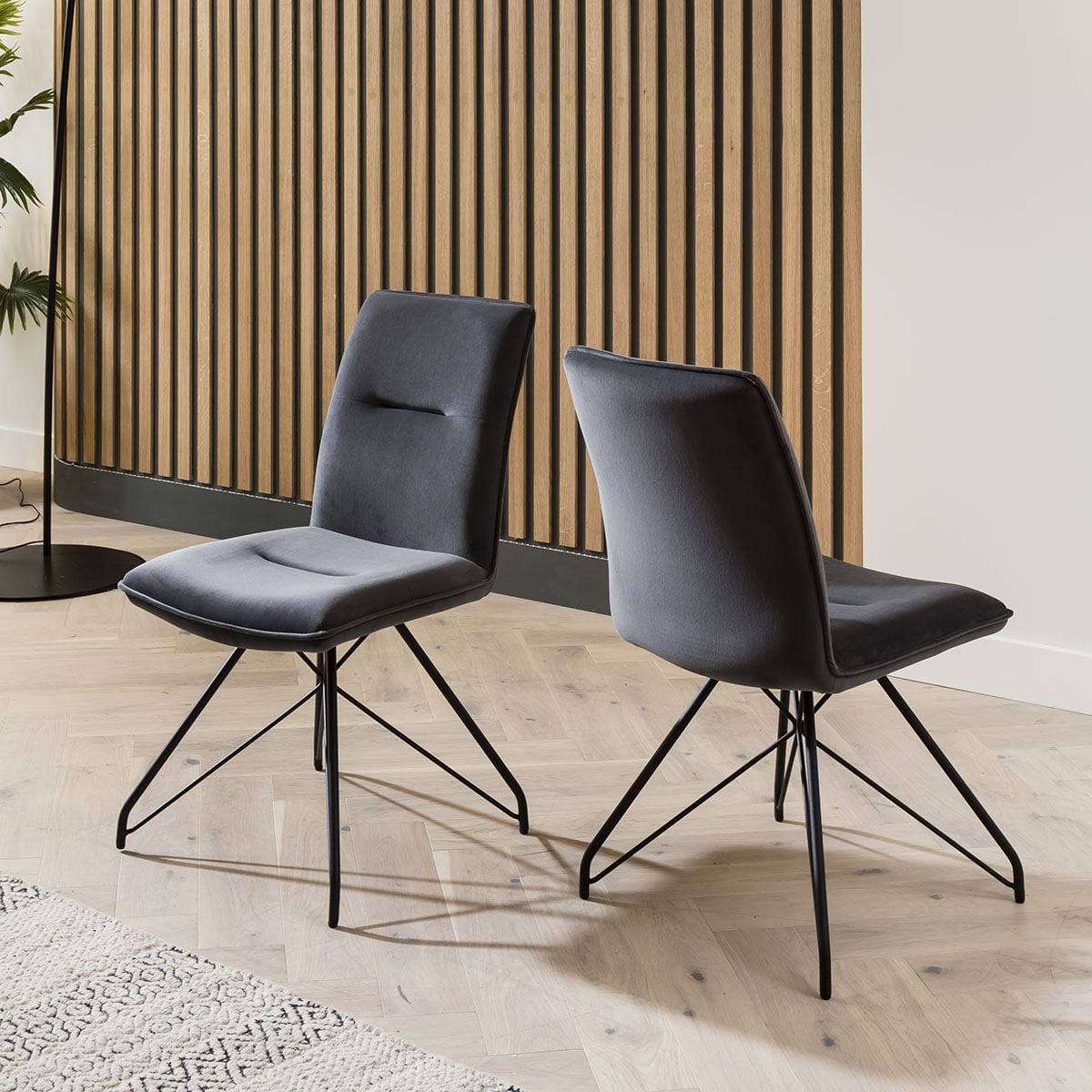 Set of 2 Velvet Dining Chairs - Grey Velvet, Black Metal Legs Dining Room / Dining Chairs Sheffield Discount Furniture
