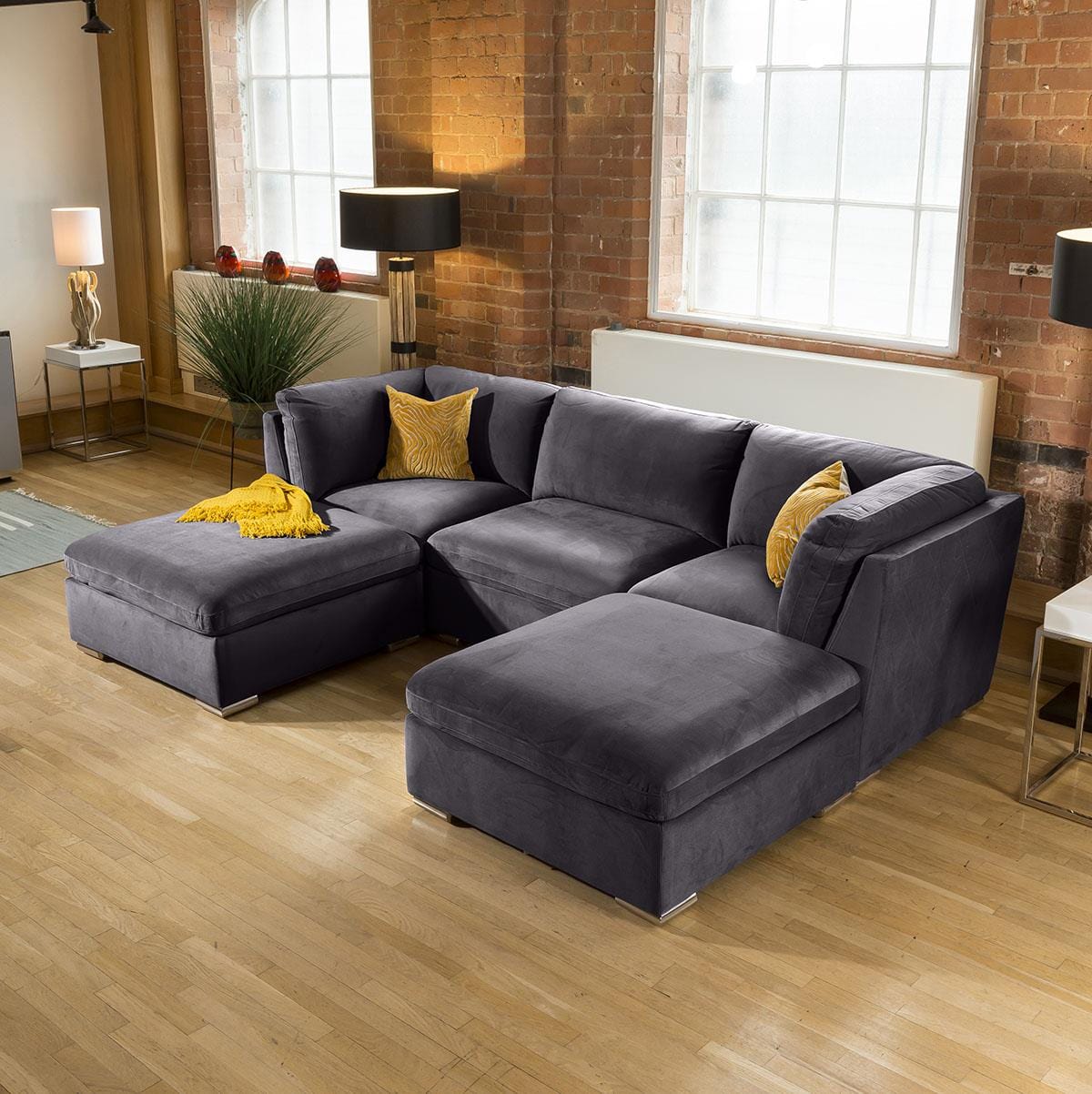 Super Comfy Charlotte Sofa Dark Grey 5 Seater Corner U Open Ends 4 Living Room / Sofas / In Stock Sofas Sheffield Discount Furniture