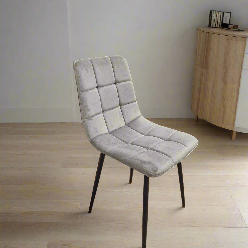 Medium Grey Shane Velvet Dining Chair Black Leg Sheffield Discount Furniture