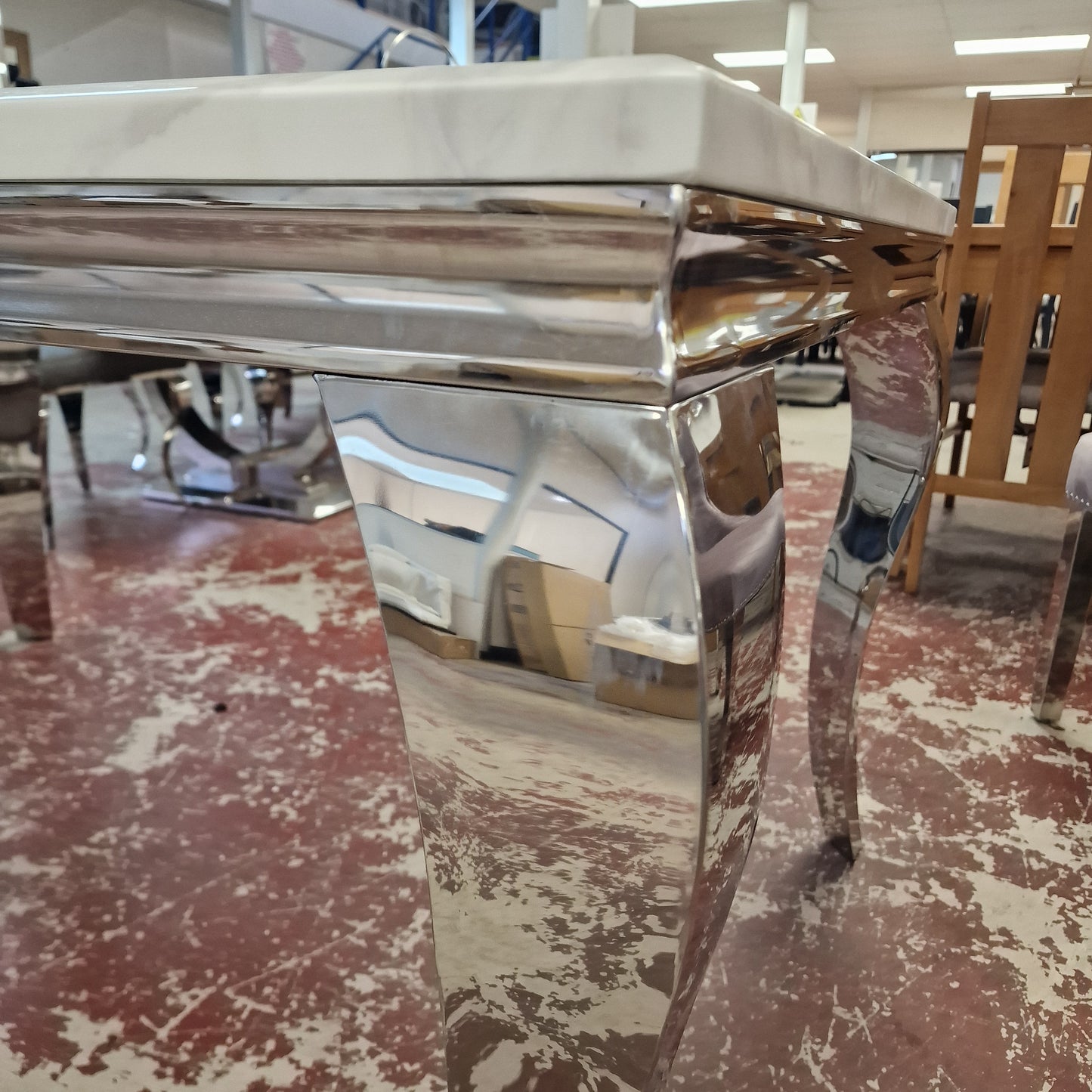 Lewis White Marble / Chrome Rectangular Dining Table Sheffield Discount Furniture