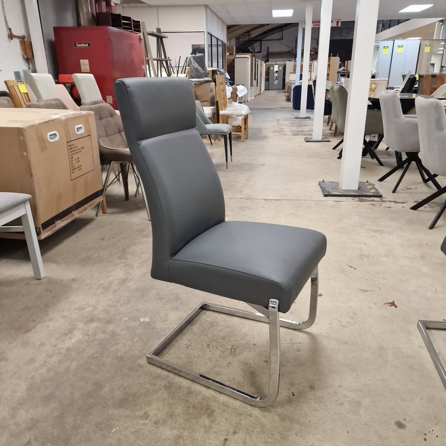 Set of 4 High Back Dark Grey Easy Clean Chrome Leg Large Dining Chair Sheffield Discount Furniture