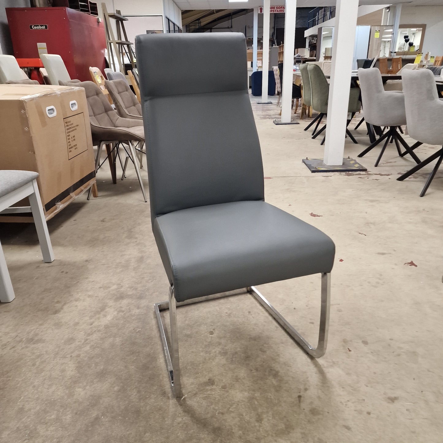 Set of 4 High Back Dark Grey Easy Clean Chrome Leg Large Dining Chair Sheffield Discount Furniture