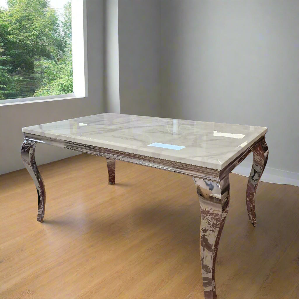 Lewis White Marble / Chrome Rectangular Dining Table Sheffield Discount Furniture