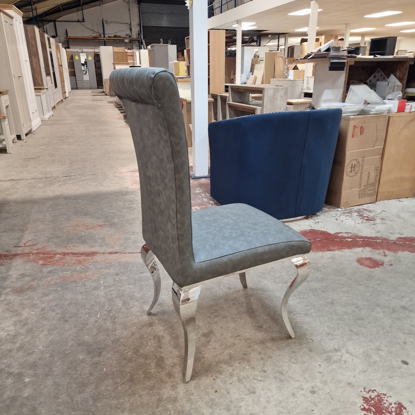Londin High Back Dark Grey Quilted Easy Clean Chrome Large Dining Chair Sheffield Discount Furniture