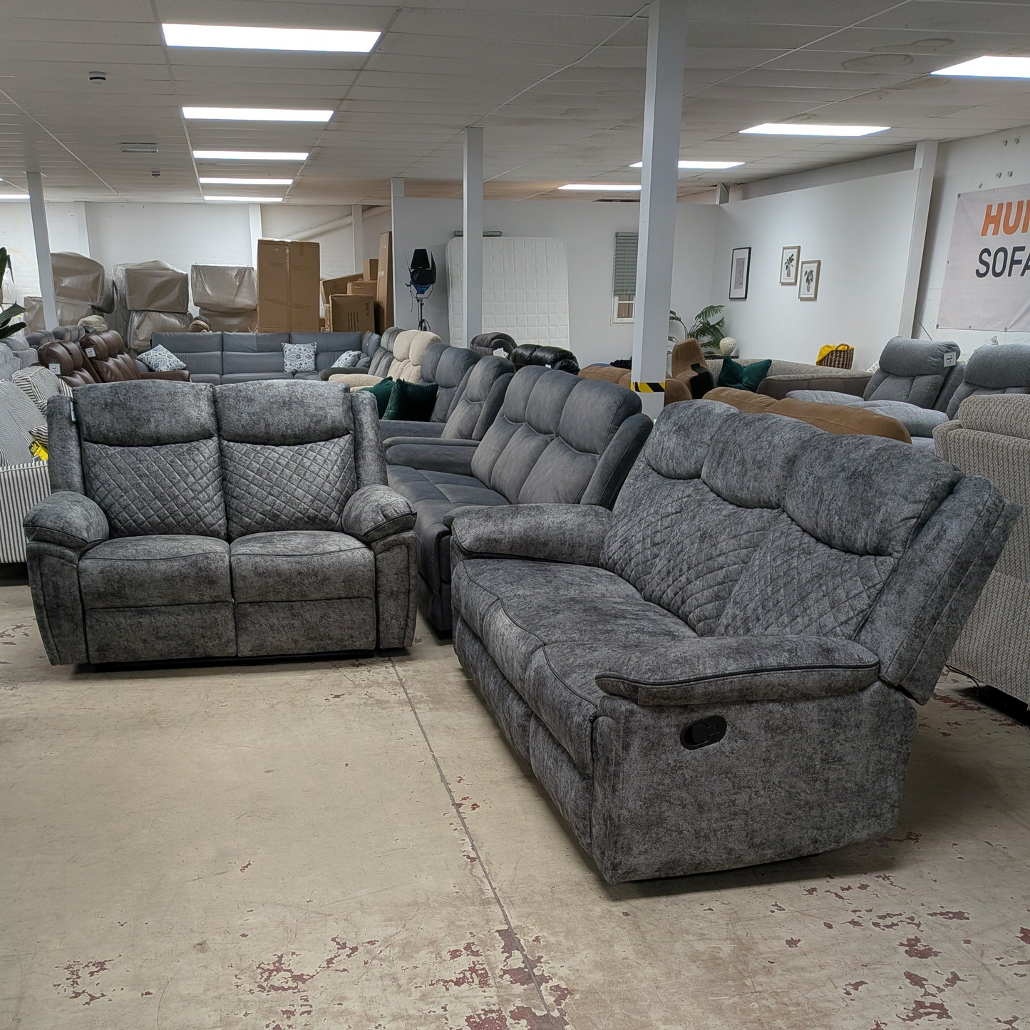 Normandy grey manual recliner sofa