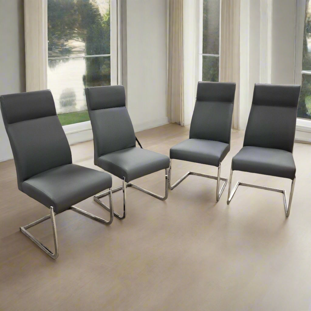 Set of 4 High Back Dark Grey Easy Clean Chrome Leg Large Dining Chair Sheffield Discount Furniture