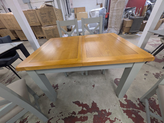 Lucka 120cm - 160cm oak/grey table + 4 x matching chairs