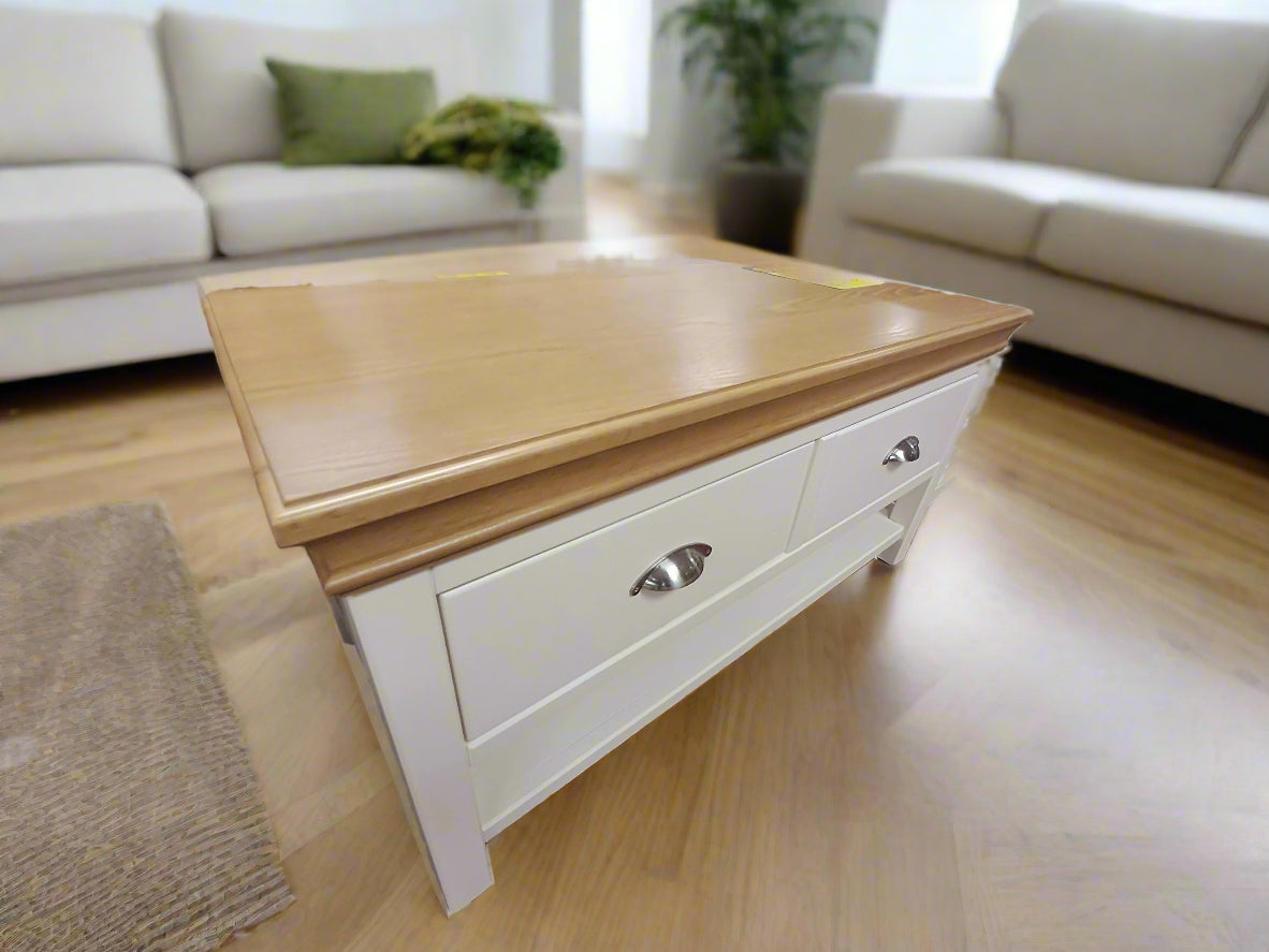 Ivory Coffee table, oak top - brushed chrome handles Living Room / Coffee Tables Sheffield Discount Furniture