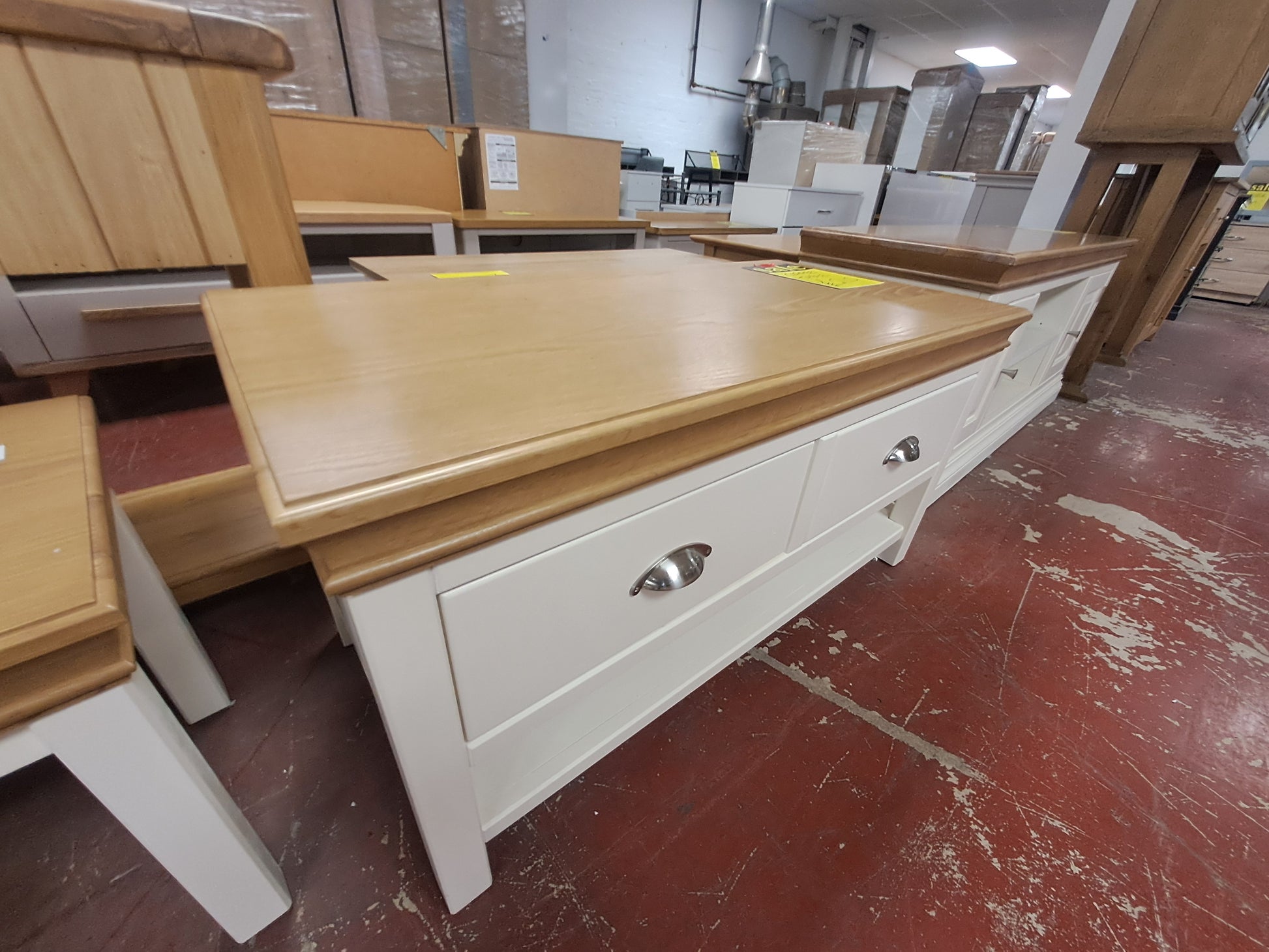 Ivory Coffee table, oak top - brushed chrome handles Living Room / Coffee Tables Sheffield Discount Furniture