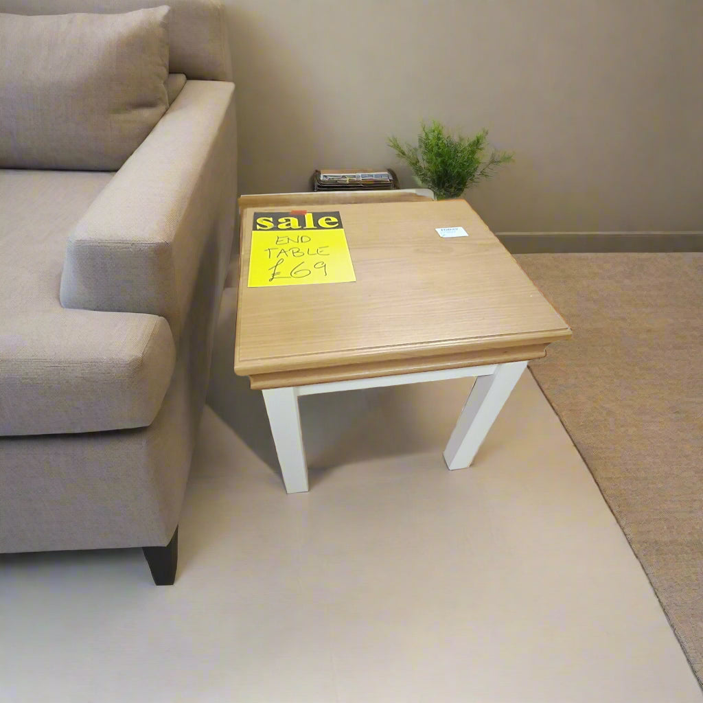 Ivory end table, oak top Living Room / Coffee Tables Sheffield Discount Furniture