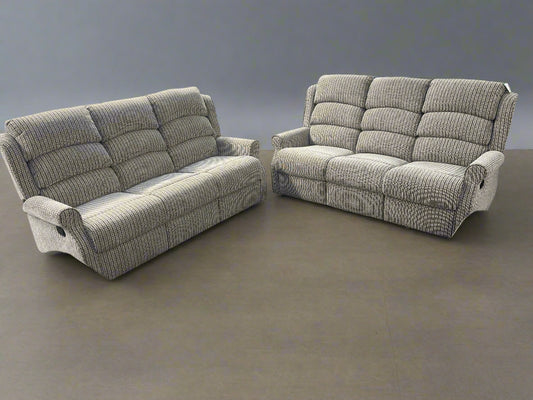 Windsor 3 + 2 Seater Sofa Manual Recliner Latte Fabric High back Sheffield Discount Furniture