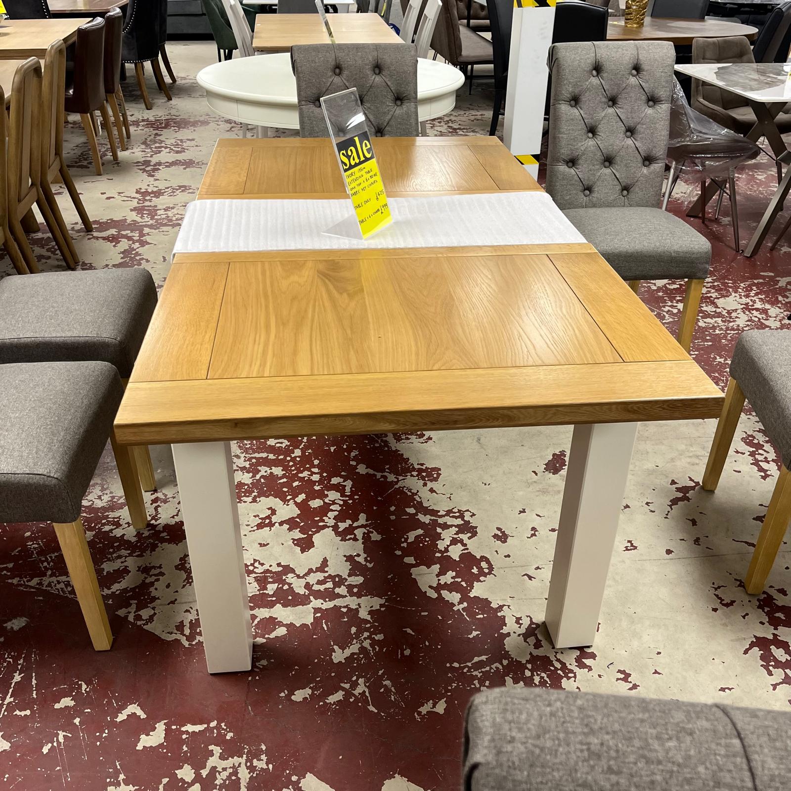 Ivory Leg With Oak Top Dining Table Extending Sheffield Discount Furniture