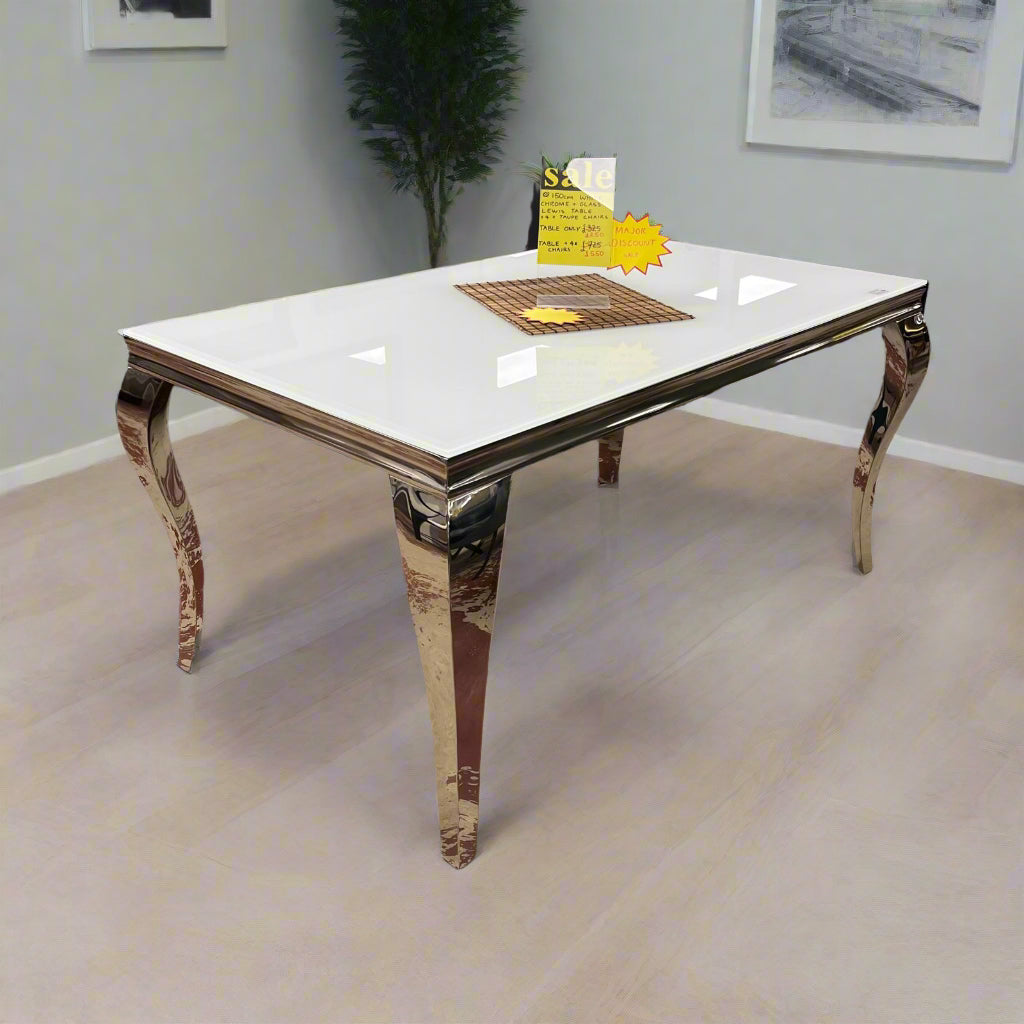 Discount Table Lewis White Glass & Crome Dining Table – Sheffield Discount Furniture